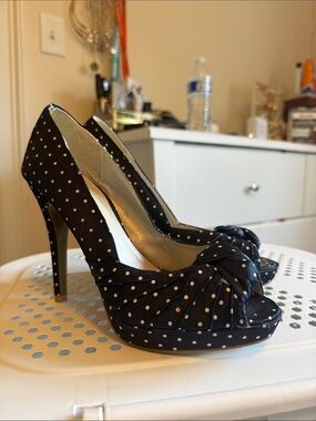 Women’s Navy Blue / Black Polka Dot Peep-Toe High Heels
